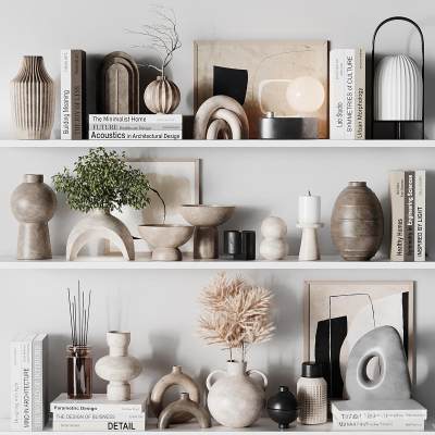 侘寂风饰品摆件 书籍书刊 瓷器摆件 干枝花瓶 装饰画